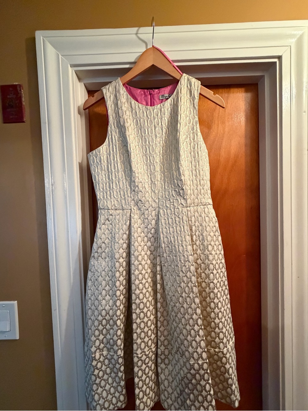 Sleeveless Ivory Textured Fit & Flare Dress